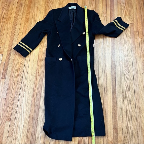 DIOR Vintage LORO PIANA Sz 6 Womens Lambswool Black Gold Pea Trench Coat - Picture 5 of 12
